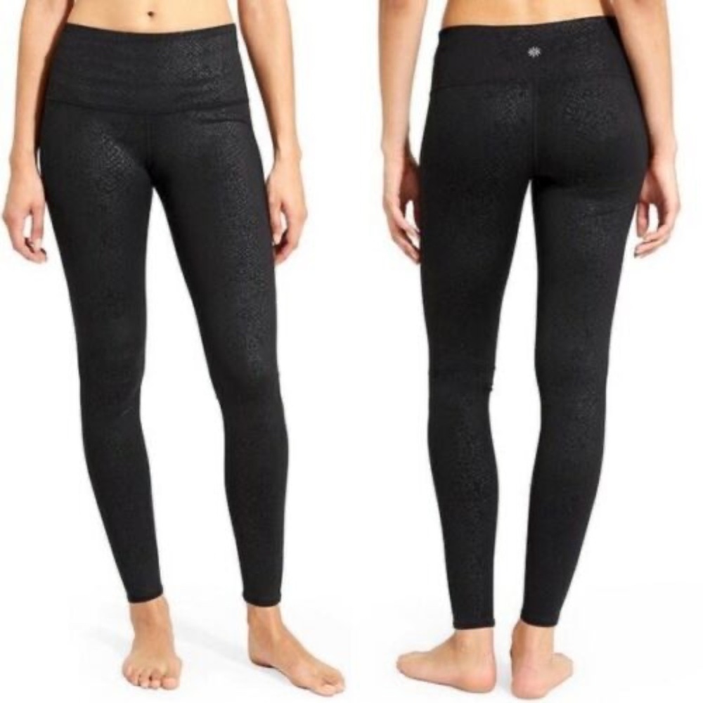Athleta Black High Rise Snakeskin Leggings Size MP 349596 A-1022